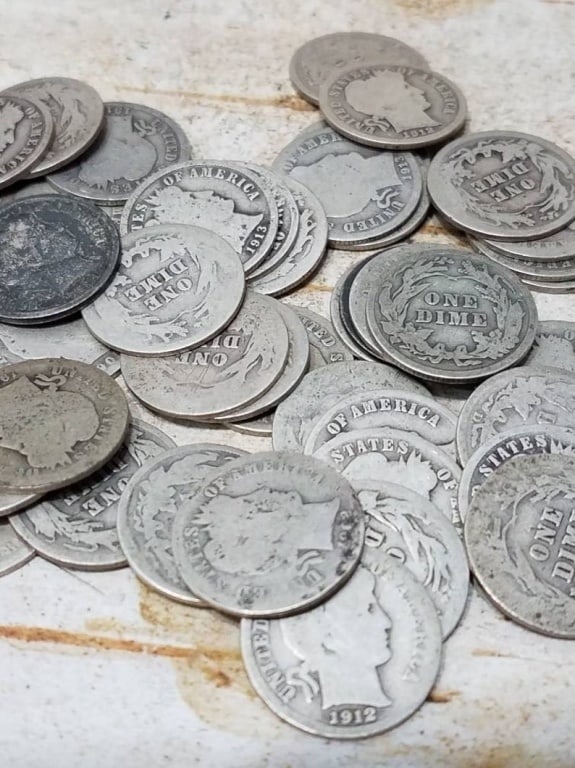 (50) Random Date and Grade Barber Dimes: Items are as shown in image and described in title- Random date and large bulk lots may be stock images, since we have more than one of the items in the lot.