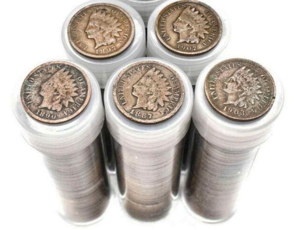 (250) Random Date/Grade Indian Head Cents Rolled: Items will be as shown in the image- A mixed date and grade lot. Please review the entire terms and conditions prior to placing any bids-