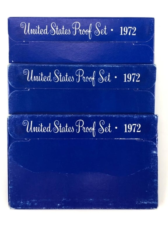 (3) 1972 US Mint Proof Sets: Items will be as shown in the image- A mixed date and grade lot. Please review the entire terms and conditions prior to placing any bids-