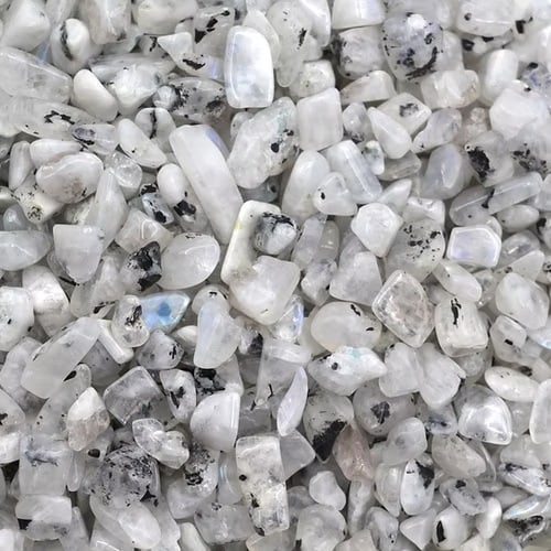 50 grams Natural Rainbow Moonstone Tumbled Chips: Items are the exact items in the image - Please review the entire terms and conditions prior to placing any bids - Any bid is an agreement to all terms and conditions -
