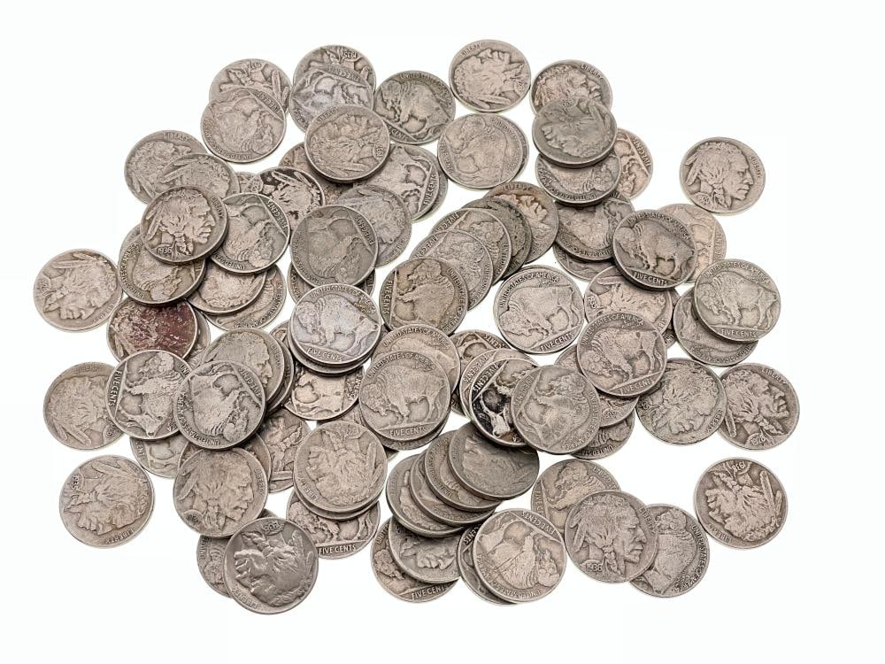 (100) Random Date Grade Buffalo Nickels: Items are as shown in the image and described in the title - Please note that we have more than one of these items and the exact item in the image may not be the item you recieve. Winning bidder will 