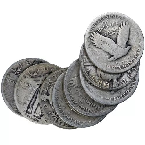 (10) Standing Liberty Quarters- Random Dates/Grade: Items will be as shown in the image- A mixed date and grade lot. Please review the entire terms and conditions prior to placing any bids-