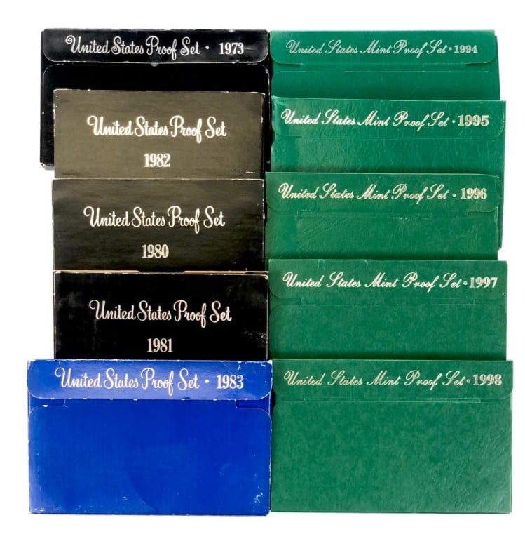 1973-80-81-82-94-95-96-97-98 US Mint Proof Sets: Items are as shown in the image and described in the title - Please note that we have more than one of these items and the exact item in the image may not be the item you recieve. Winning bidder