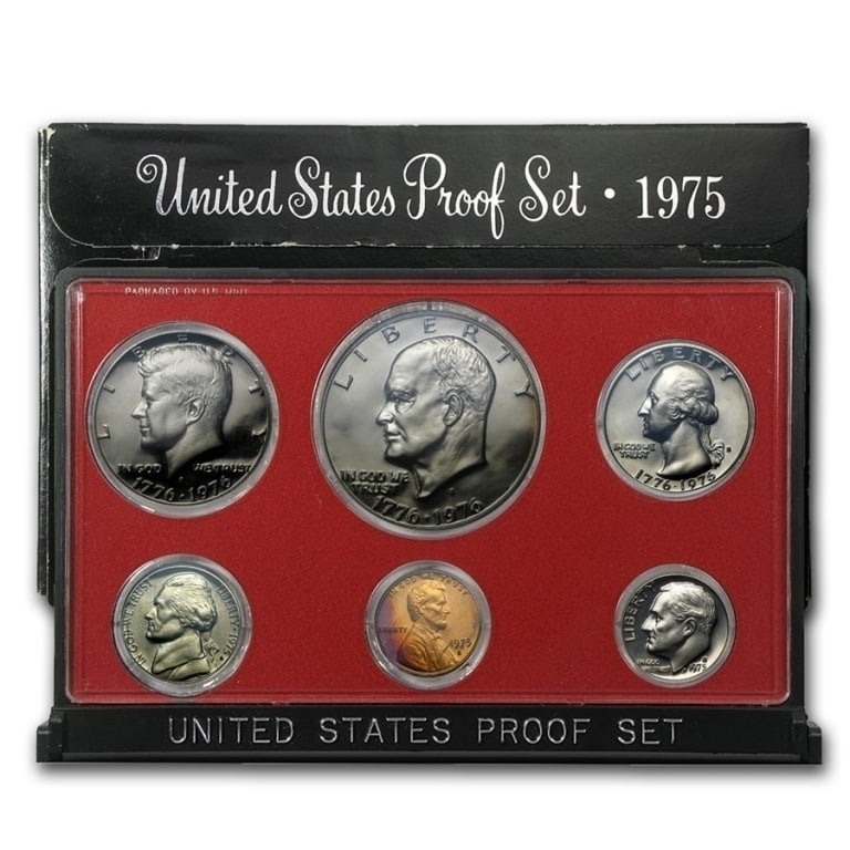 1975 s US Mint Proof Set: US Proof Set in OMB. These are all from US Mint in Original holders. Some handling wear may be present in the envelopes and the holders, but coins are untouched and in original mint boxing and wrappin