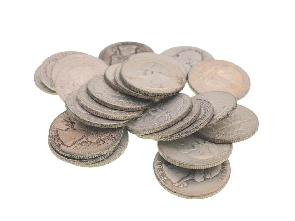 (25) Random Date 90% Silver Quarters -: Items are as shown in the image and described in the title - Please note tht we have more than one of these items and the exact item in the image may not be the item you recieve. Winning bidder will r
