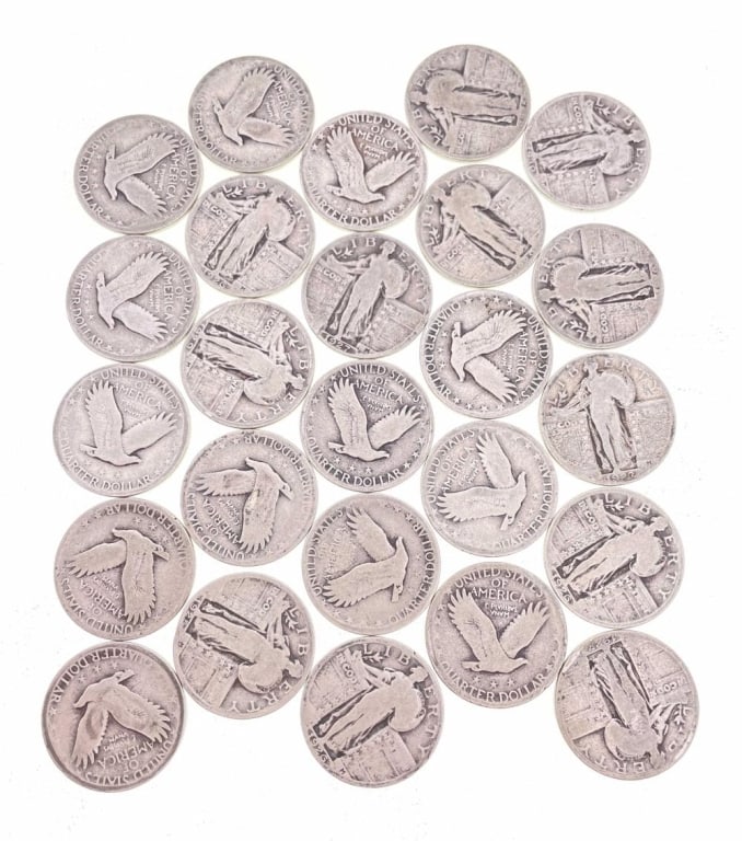 (25) Standing Liberty Quarters - Mixed Dates: Items are as shown in the image and described in the title - Please note that we have more than one of these items and the exact item in the image may not be the item you recieve. Winning bidder will