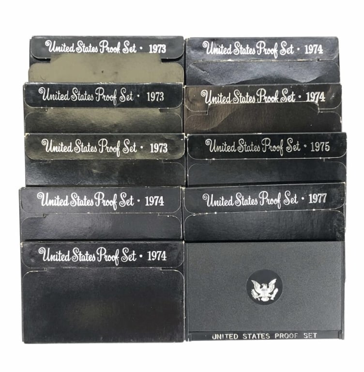 1973-73-73-74-74-74-74-75-77-78 Proof Sets: Items are as shown in the image and described in the title - Please note that we have more than one of these items and the exact item in the image may not be the item you recieve. Winning bidder will