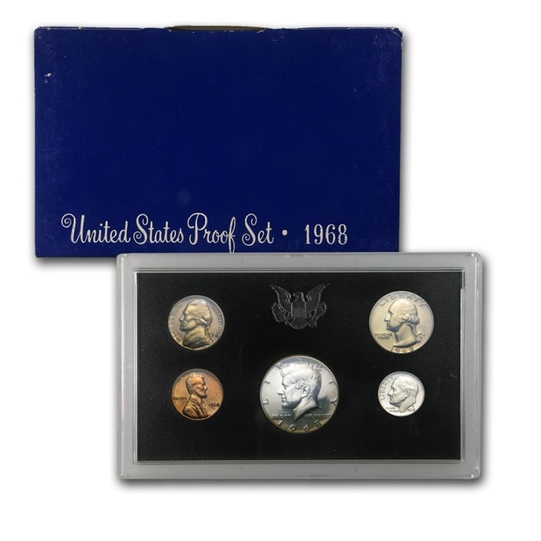 1968 S US MInt Proof Set: US Proof Set in OMB. These are all from US Mint in Original holders. Some handling wear may be present in the envelopes and the holders, but coins are untouched and in original mint boxing and
