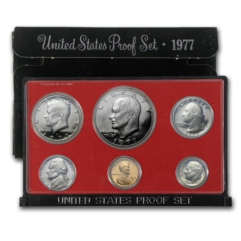 1977 s US Mint Proof Set: US Proof Set in OMB. These are all from US Mint in Original holders. Some handling wear may be present in the envelopes and the holders, but coins are untouched and in original mint boxing and