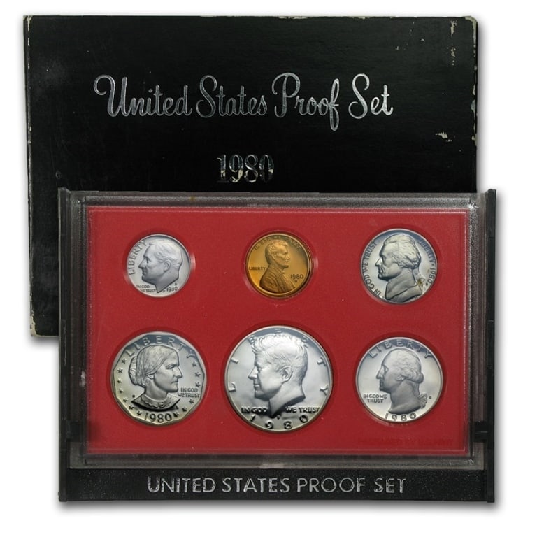 1980 s US Mint Proof Set: US Proof Set in OMB. These are all from US Mint in Original holders. Some handling wear may be present in the envelopes and the holders, but coins are untouched and in original mint boxing and wrappin