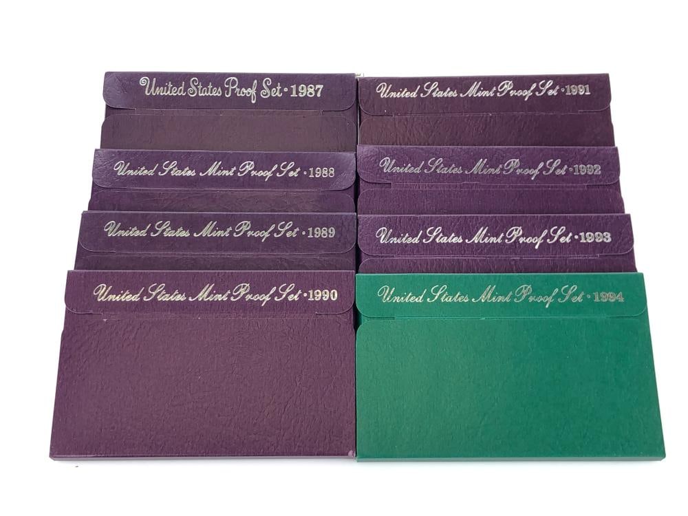 1987 thru 1994 US Mint Proof Sets: Items are as shown in the image and described in the title - Please note tht we have more than one of these items and the exact item in the image may not be the item you recieve. Winning bidder will