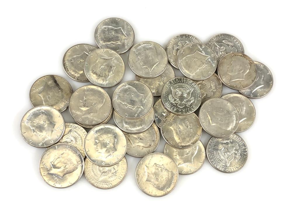 (30) 1964 Kennedy Half Dollars 90% Silver: Items are as shown in the image and described in the title - Please note tht we have more than one of these items and the exact item in the image may not be the item you recieve. Winning bidder will
