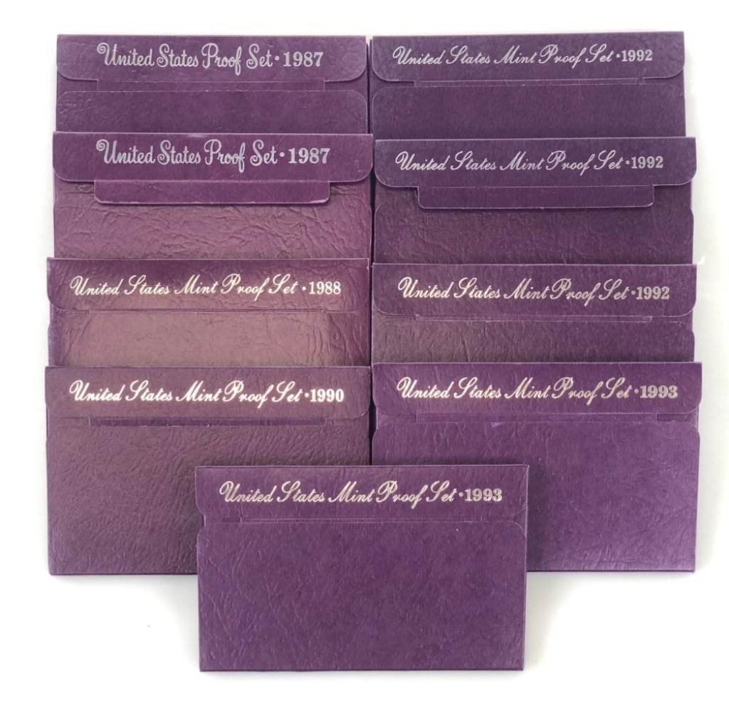 1987-87-88-90-92-92-92-93-93 US Mint Proof Sets: Items are as shown in the image and described in the title - Please note that we have more than one of these items and the exact item in the image may not be the item you recieve. Winning bidder will 