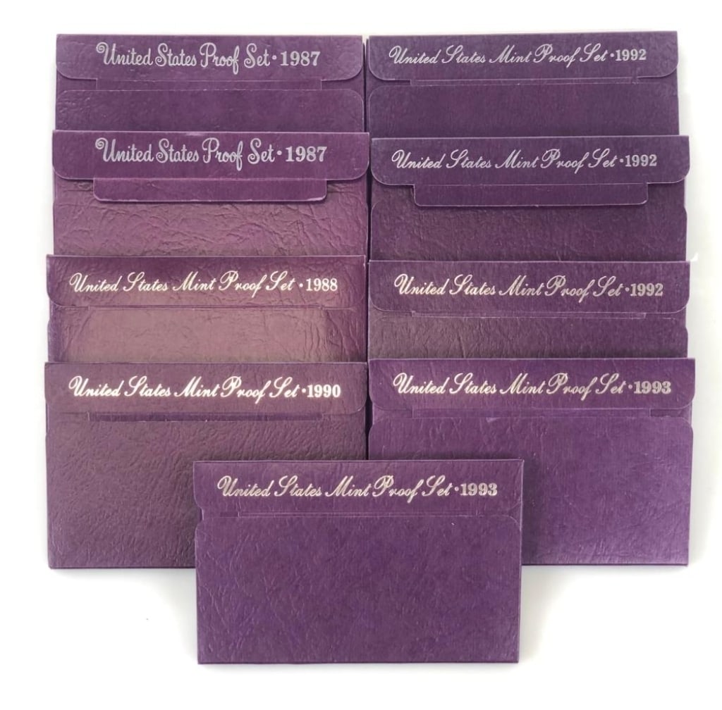 1987-87-88-90-92-92-92-93-93 US Mint Proof Sets: Items are as shown in the image and described in the title - Please note that we have more than one of these items and the exact item in the image may not be the item you recieve. Winning