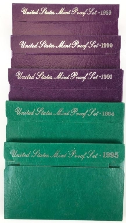 1989-90-91-94-95 US Mint Proof Sets: Items are as shown in the image and described in the title - Please note tht we have more than one of these items and the exact item in the image may not be the item you recieve. Winning