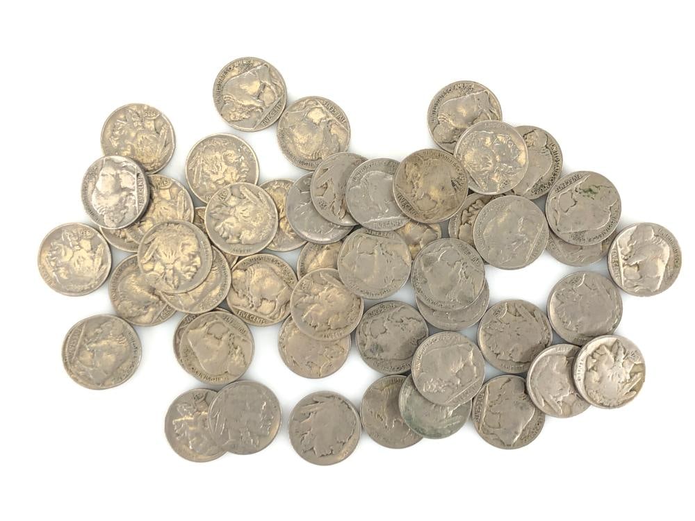 (50) Random Date/Grade Buffalo Nickels: Items are as shown in the image and described in the title - Please note tht we have more than one of these items and the exact item in the image may not be the item you recieve. Winning bidder