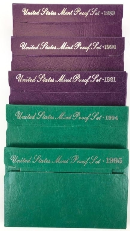 1989-90-91-94-95 US Mint Proof Sets: Items are as shown in the image and described in the title - Please note tht we have more than one of these items and the exact item in the image may not be the item you recieve. Winning bidder