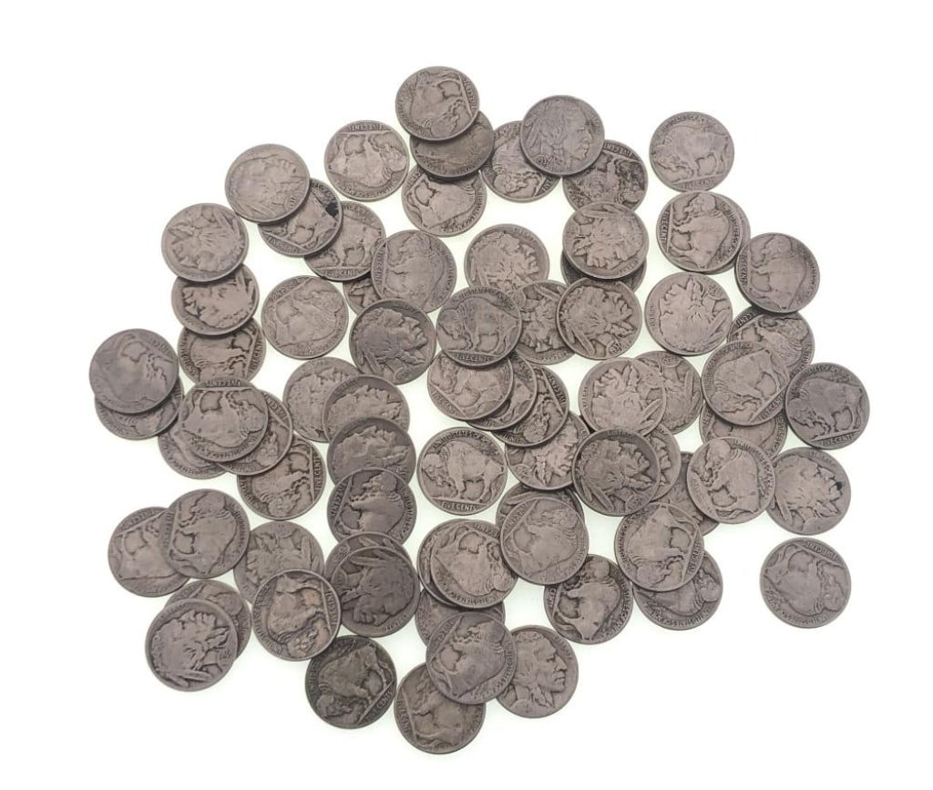 (90) Random date/Grade Buffalo Nickels: Items are as shown in the image and described in the title - Please note that we have more than one of these items and the exact item in the image may not be the item you recieve. Winning bidder