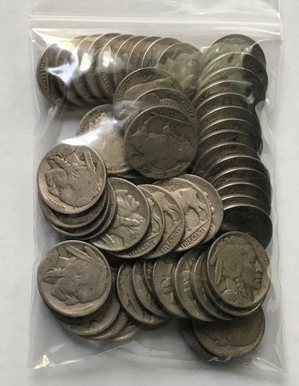 (50) Random Date/Grade Buffalo Nickels: Winning bidder will receive 40 random date and grade buffalo nickels - Image shows type of coins winning bidder will receive -
