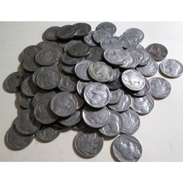 (50) Random Date Buffalo Nickels - Mixed Grades: Winning bidder will receive 40 random date and grade buffalo nickels - Image shows type of coins winning bidder will receive -