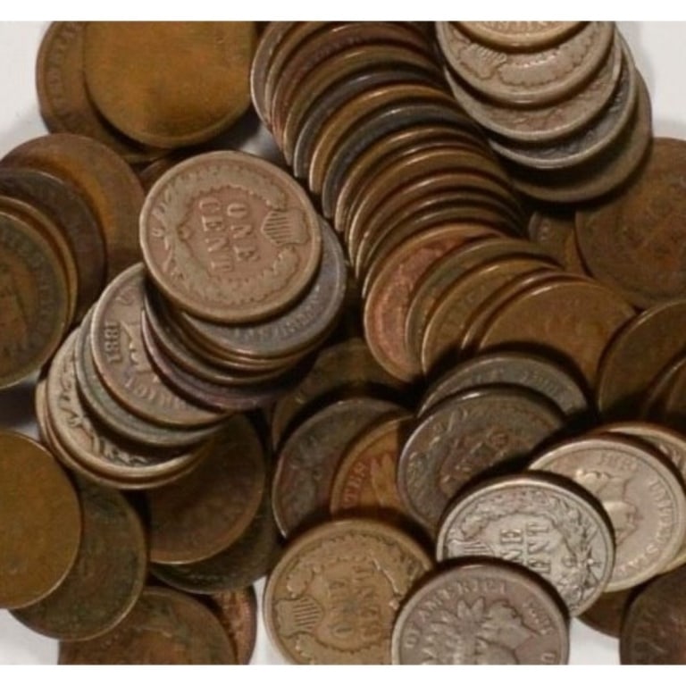 (50) Indian Head Cents - Mixed Dates: All bids are a contract and an agreement to pay. Items are as shown in image.