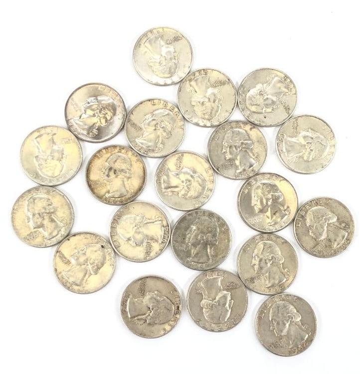 (20) pcs $5 Face Value 90% Washington Quarters: Items are as shown in the image and described in the title - Please note tht we have more than one of these items and the exact item in the image may not be the item you recieve. Winning bidder will