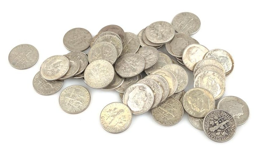 (50) Random Date Roosevelt 90% Silver Dimes: Items are as shown in the image and described in the title - Please note tht we have more than one of these items and the exact item in the image may not be the item you recieve. Winning bidder will