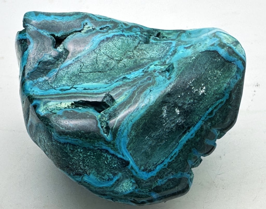526.65 gram Chrysocolla/Malachite Specimen: Chrysocolla has a cyan (blue-green) color and is a minor ore of copper, having a hardness of 2.5 to 7.0. It is of secondary origin and forms in the oxidation zones of copper ore bodies. Associated