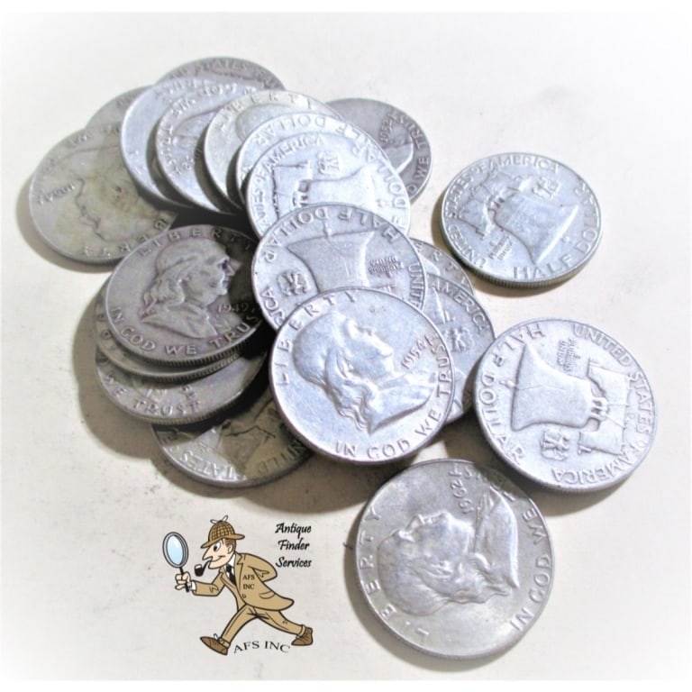 (20) Random Date Franklin Half Dollars 90% Silver: Item is as shown in the image - Bidder is responsible for all grade and value determination - Please review the entire terms and conditions prior to placing any bids. All terms apply to each