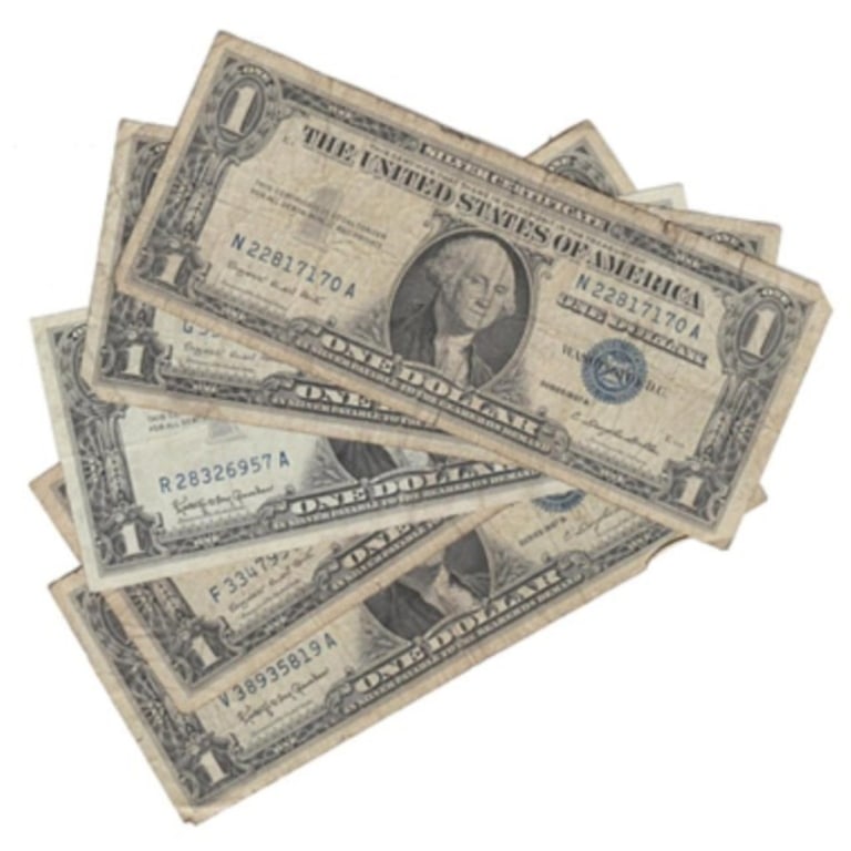 Lot of FIVE Random Date US Silver Certificates $1: Item is as shown in the image - Bidder is responsible for all grade and value determination - Please review the entire terms and conditions prior to placing any bids. All terms apply to each