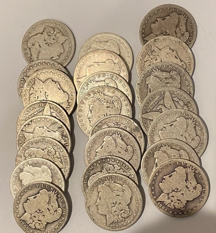 (20) Assorted Date/Random Morgan Silver Dollars: Item is as shown in the image - Bidder is responsible for all grade and value determination - Please review the entire terms and conditions prior to placing any bids. All terms apply to each
