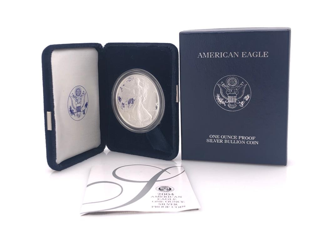 2004 US Mint Proof Silver Eagle in OMP: Items are as shown in the image and described in the title - Please note that we have more than one of these items and the exact item in the image may not be the item you recieve. Winning bidder will