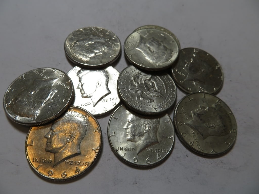(10) 1964 Kennedy Half Dollars 90% Silver: Item is as shown in the image - Bidder is responsible for all grade and value determination - Please review the entire terms and conditions prior to placing any bids. All terms apply to each