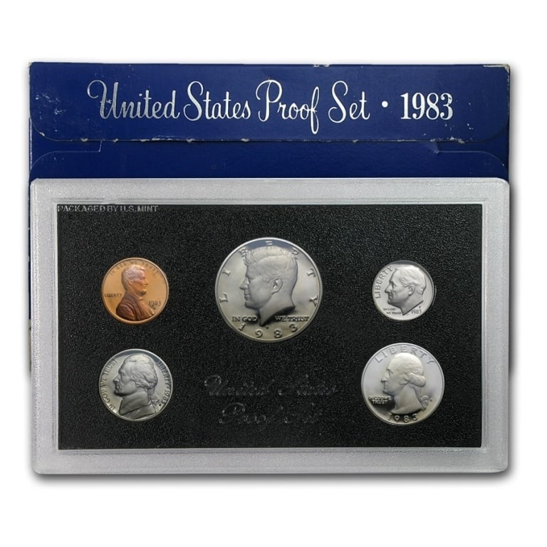 1983 s US Mint Proof Set: US Proof Set in OMB. These are all from US Mint in Original holders. Some handling wear may be present in the envelopes and the holders, but coins are untouched and in original mint boxing and