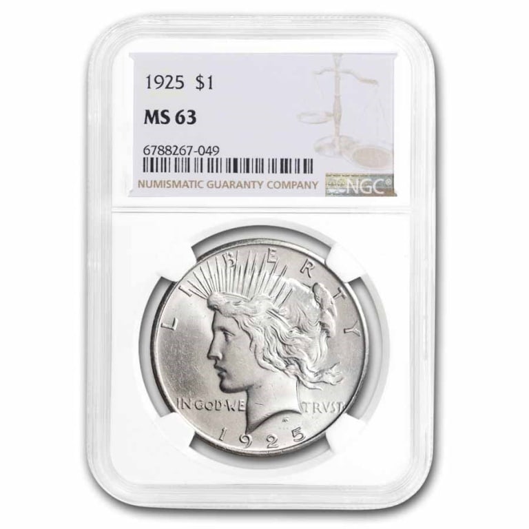 1925 MS 63 NGC or PCGS Peace Silver Dollar