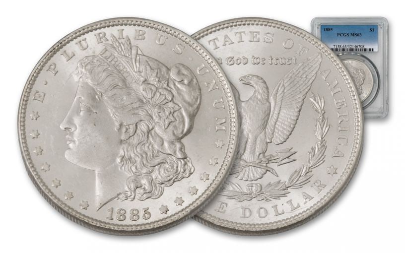 1885 P MS 63 PCGS or NGC Morgan Silver Doillar: Items are as shown in image - grade and date are exact- Due to the fact that we have multiples of these items -Winning bidder may not receive exact serial numbers shown