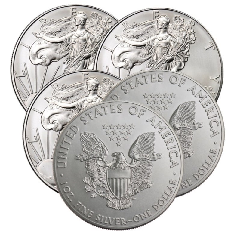 (5) US Silver Eagles Random Dates: US Silver Eagles Random Dates from our choice of stock on hand.