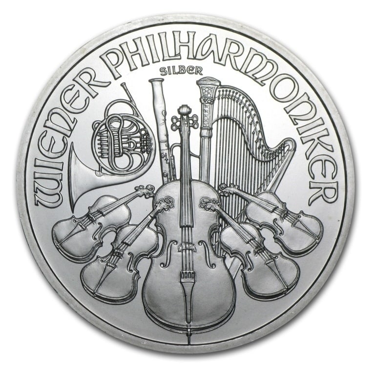 (1) Austrian Philharmonic Silver Bullion: A 1oz. Silver Round from the Austrian Mint depicting the Philharmonic Orchestra Design.