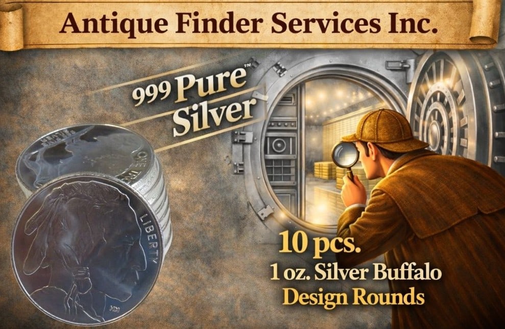Lot of 10- 1 oz Silver Buffalo Design Rounds: Actual designs may vary - 1 oz Silver Buffalo Design Rounds - Please review all terms prior to placing any bids. Bidder is responsible for all value and grade determination.