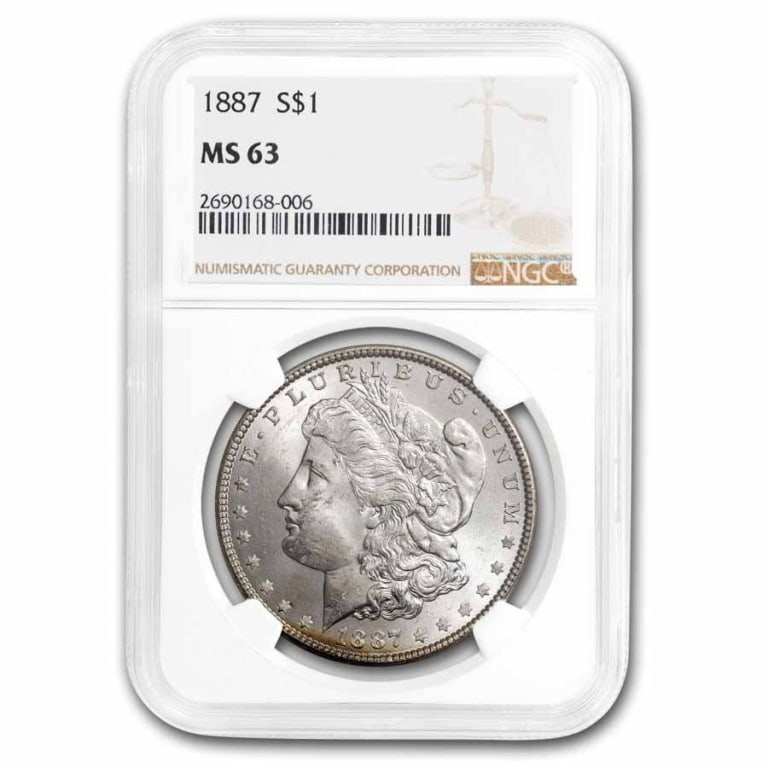 1887 P MS 63 NCG Morgan Silver Dollar: Items are as shown in image - grade and date are exact- Due to the fact that we have multiples of these items -Winning bidder may not receive exact serial numbers