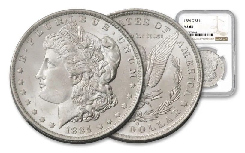 1884 O MS 63 NGC Morgan Silver Dollar: Items are as shown in image - grade and date are exact- Due to the fact that we have multiples of these items -Winning bidder may not receive exact serial numbers