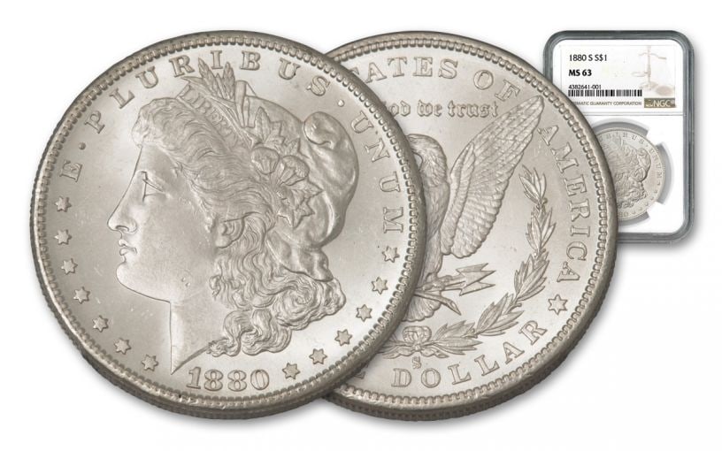 1880 s MS 63 NGC Morgan Silver Dollar: Items are as shown in image - grade and date are exact- Due to the fact that we have multiples of these items -Winning bidder may not receive exact serial numbers shown