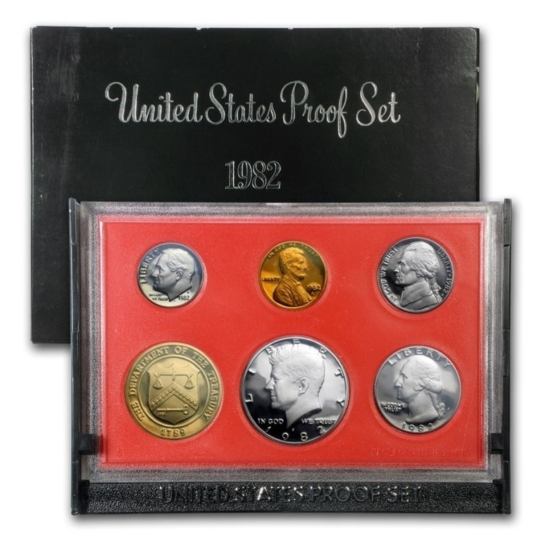 1982 s US Mint Proof Set: US Proof Set in OMB. These are all from US Mint in Original holders. Some handling wear may be present in the envelopes and the holders, but coins are untouched and in original mint boxing and