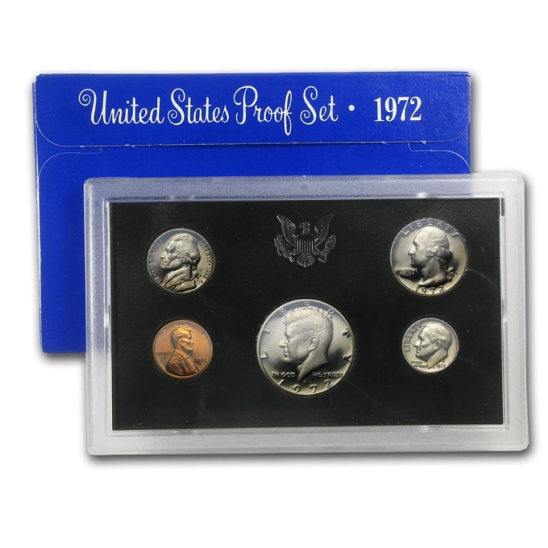 1972 s US Mint PROOF Set in OMB: US Proof Set in OMB. These are all from US Mint in Original holders. Some handling wear may be present in the envelopes and the holders, but coins are untouched and in original mint boxing and wrappin