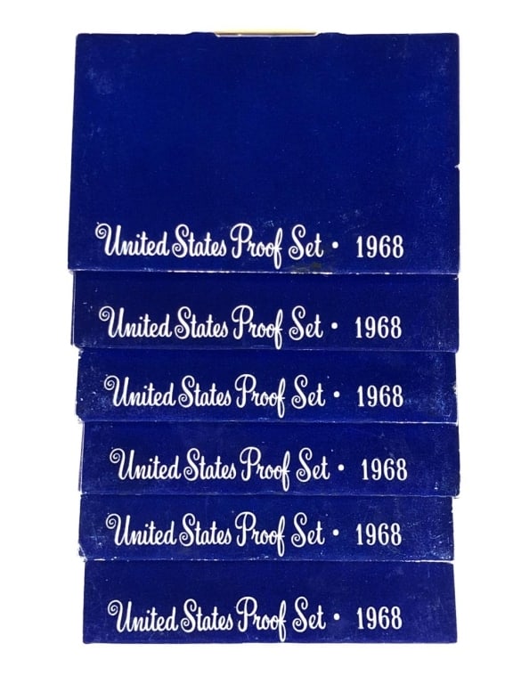 (6) 1968 US Mint Proof Sets: Items are as shown in the image and described in the title - Please note tht we have more than one of these items and the exact item in the image may not be the item you recieve. Winning bidder will r