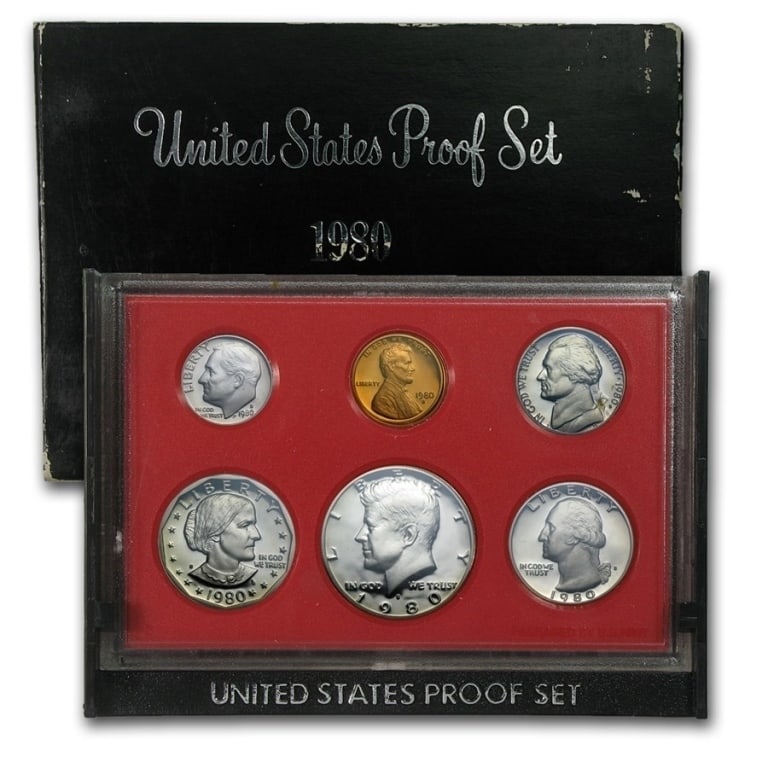1980 s US Mint Proof Set: US Proof Set in OMB. These are all from US Mint in Original holders. Some handling wear may be present in the envelopes and the holders, but coins are untouched and in original mint boxing and