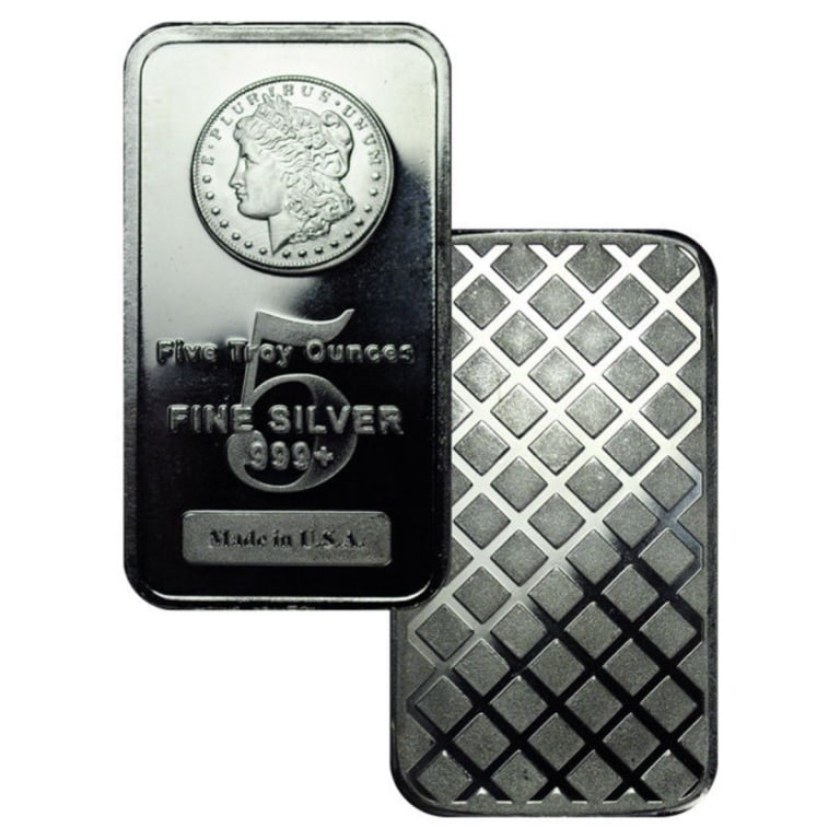 5 oz. Silver Bar - Random Design -.999 Pure: 5 oz. Silver Bar - Morgan Design -.999 Pure