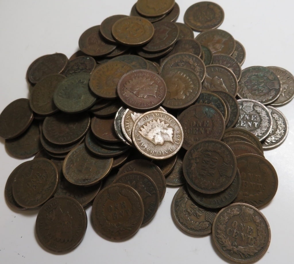 (40) Random Date and Grade Indian Head Cents: Items will be as shown in the image- A mixed date and grade lot. Please review the entire terms and conditions prior to placing any bids-
