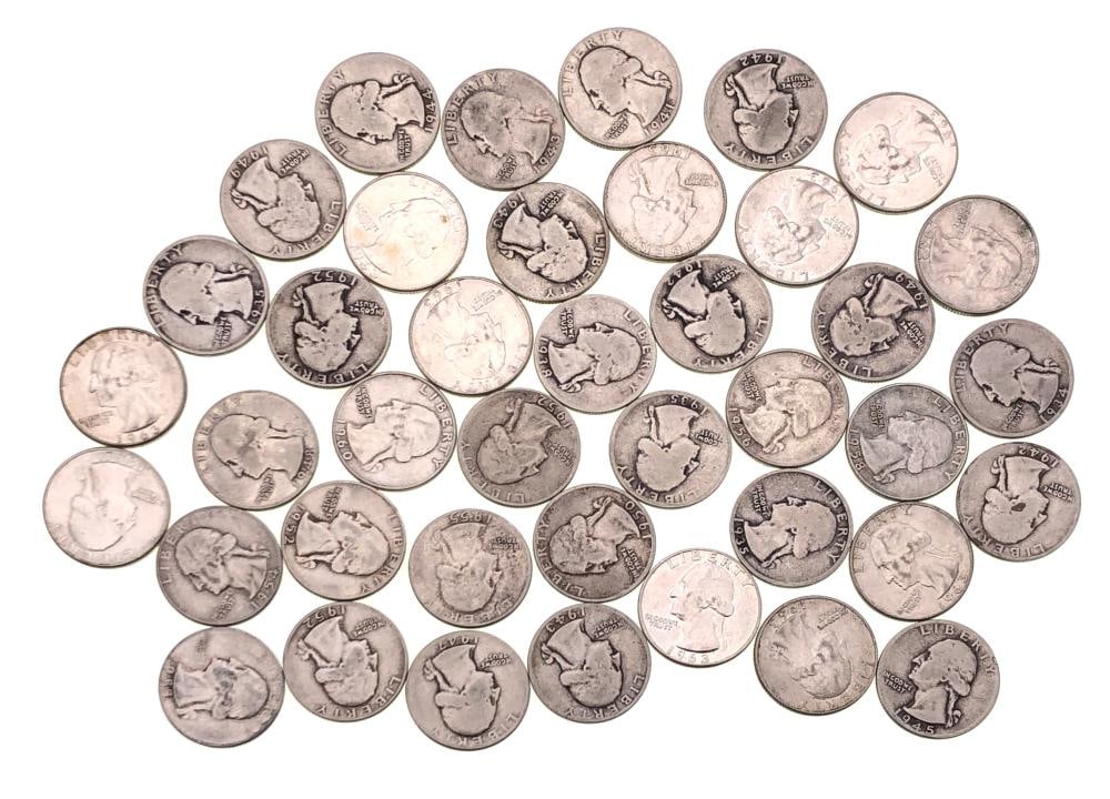 (40) Washington Quarters Random Date-90% Silver: Item is as shown in the image - Due to the fact that we have more than one of these items, winning bidder may not receive the exct item in the image- Winning bidder will receive exact date and grade
