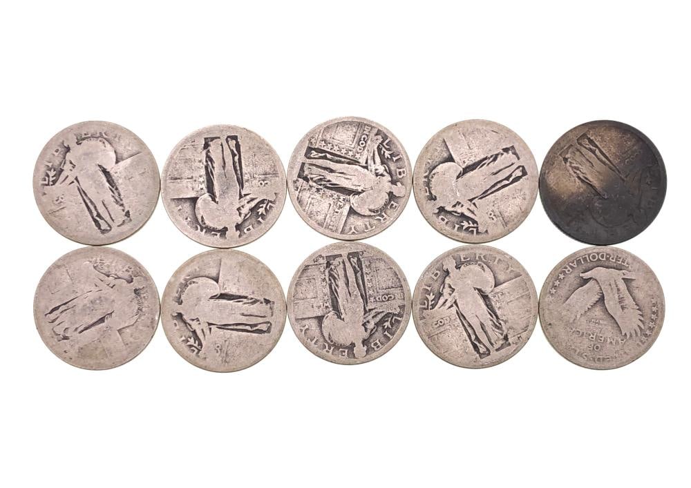 (10) Random Date Standing Liberty Quarters-90%: Item is as shown in the image - Due to the fact that we have more than one of these items, winning bidder may not receive the exct item in the image- Winning bidder will receive exact date and grade